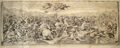 Pietro dell'Aquila. Batalla del Puente Milvio, grabado a partir de Rafael (1683)