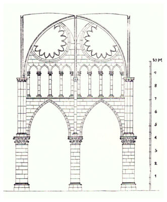 Real Colegiata de Roncesvalles. Sección de la iglesia (L. Torres Balbás en Uranga-Íñiguez. Arte medieval navarro)