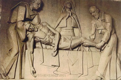 Detalle de la última estación del Via Crucis de Juan Miguel Echeverría en la Iglesia de la Inmaculada de Pamplona